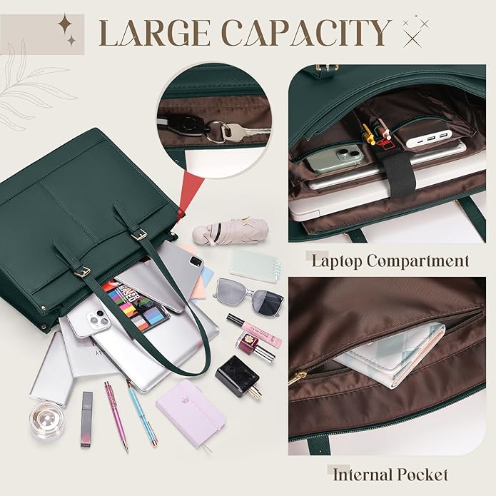 Laptop Bag for Women with Insulated Lunch Compartment 15.6 Inch Pu Leather Work Tote Computer Briefcase Bag for Office
