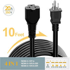 (10-Feet) NEMA 5-15P to 5-15R/ 5-20R/ 6-15R/ 6-20R AC Adapter, Plugrand 12AWG 15 Amp Household AC Plug to 20 Amp T Blade Adapter Cable, 15A 125V to 20A 250V Extension Cable, 10FT, Yellow