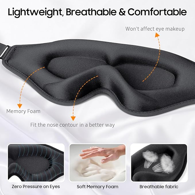 BeHoomi Sleep Mask, 2 Packs Premium Eye Mask for Sleeping, Total Blackout, Superior Soft Comfort, Upgraded 3D Ergonomic Designed Sleeping Mask for Home, Office, Travel, Meditation, Black & Purple