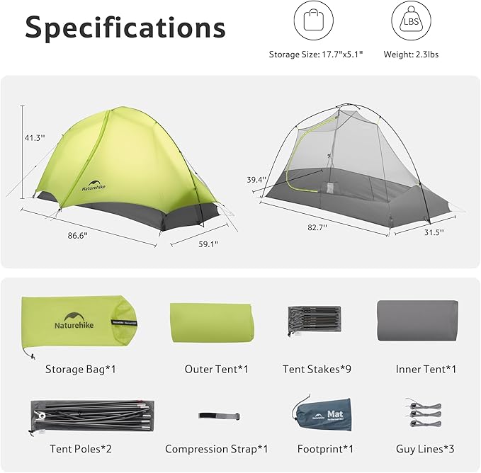 Naturehike Star Trail Ultralight Backpacking Tent, 2.3lb One Person Tent, 2.76 lb 2 Person Tents for Camping