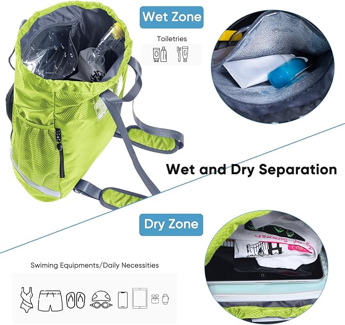Swim Beach Sports Drawstring Backpack - Gym Bag with Shoes Compartment and Waterproof Pocket for Gym Accessories, Swim Essentials - Kids Mens Beach Workout Bag