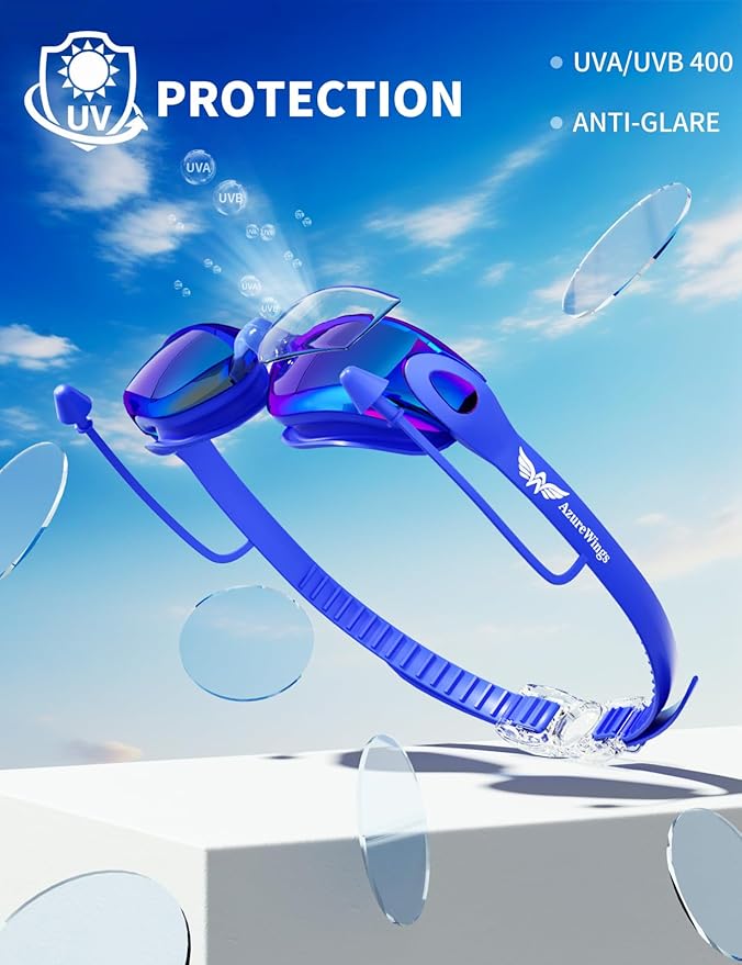 7 in 1 Swim Goggles + Swim Cap for Men Women,No Leak Anti-Fog & UV, Wide Visio HD Mirror PC Lens