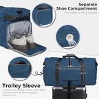 Fmeida 65L Duffle Bag with Shoes Compartment, Foldable Travel Duffel Bags for Men Women, Large Packable Travel Bag Water Repellent & Tear Resistant (Blue)