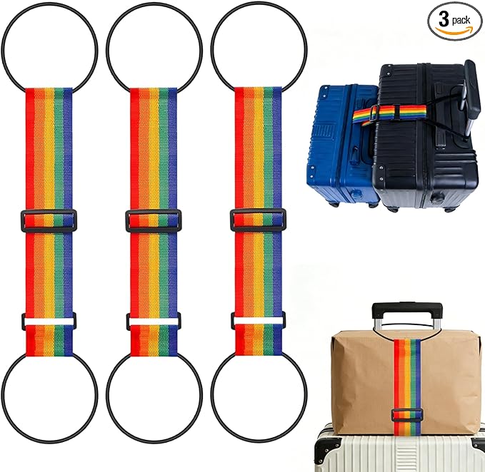 3PCS Luggage Straps,Adjustable Luggage Connector Straps with Heavy-Duty Elastic Belt to Connect Two Suitcases,Add a Bag Luggage Belt,Luggage Accessories for Travel for Securing Carry-On&Bag Essentials
