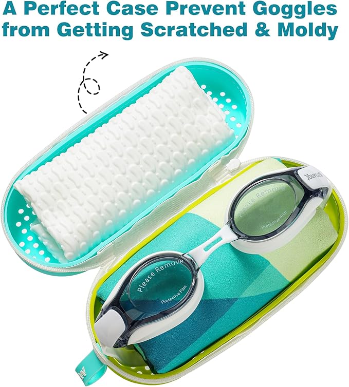 Swim Goggle Case For Swimming Goggles, Swimmer Gifts for Kids Teens Adults, Silicone Cases with Drain Hole