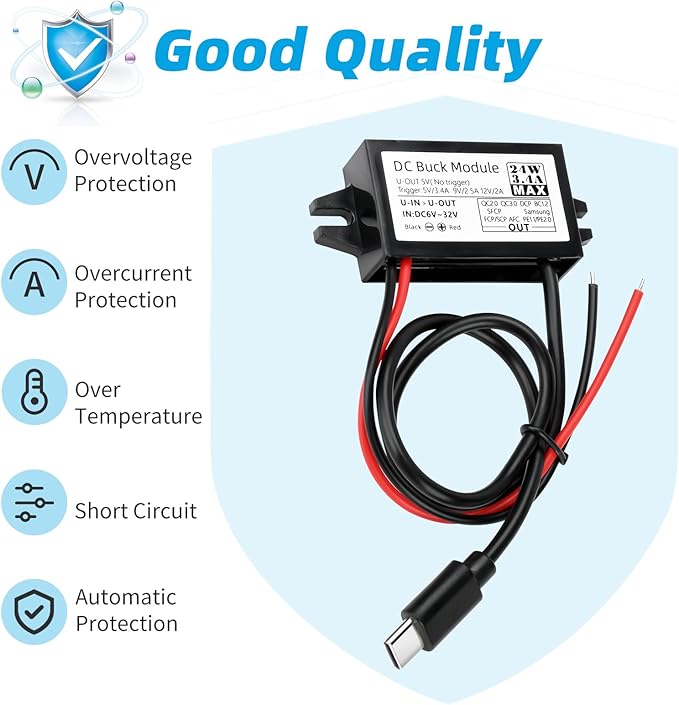 4-Pcs DC 12V/24V to 5V USB C Step Down Converter,Aideepen 3A 24W Type-C Output Charging Module Waterproof Buck Module Power Adapter
