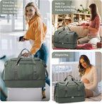 Extra Large Travel Duffle Bag,Carry on Overnight Weekend Bag with Shoes Compartment,Weekender Bags for Women for Travel Business Trips Sport Hospital,Dark Green
