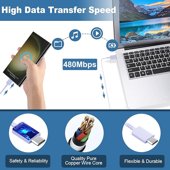 25W Super Fast Charging Cord Type C Block &10Ft USB C Android Phone Charger Cable for Samsung Galaxy S26 Ultra/S26/S26+/S25 Ultra/S25/24 Ultra/S24/S23 Ultra/S22 Ultra//Note 20/10,Purple Gradient