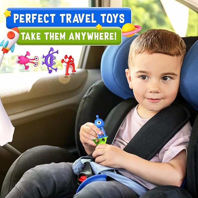Baby Bath Toys Suction Toy: No Hole Bath Toy for Baby Toddlers - Kids Mini Sensory Fidget Suction Cup Toys for Boys Girls - Window Building Toy Road Trip Travel Essentials for Kids Gifts (Ages 3+)