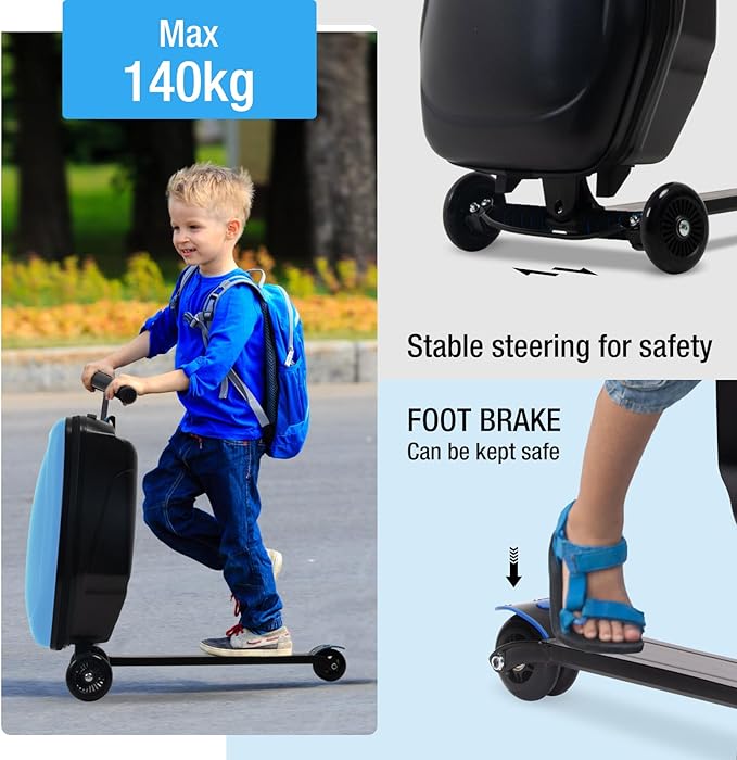 2-in-1 Ride-On Scooter Suitcase for Kids & Adults, 20” Foldable Hardshell Carry-On Luggage for Travel, Lightweight Kids Scooter Bag with Wheels