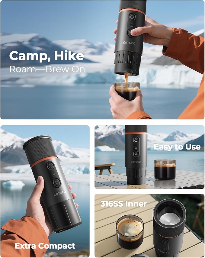 Portable Espresso Coffee Maker, Travel Coffee Maker for Camping, 20 Bar Self‑Heating Rechargeable with USB-C, with NS Capsule for Car/Travel/Camping