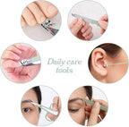 Manicure Set, 7 Pcs Professional Nail Clippers Scissors Pedicure Tools Kit, Carbon Steel Travel Nail Care Clippers with Green Leather Bag, 7 in 1 Portable Travel Grooming Kit for Women Men (Green)