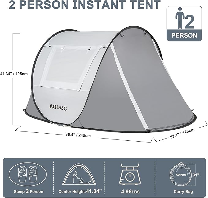Pop Up Camping Tent, 2/4/6 Person Instant Tent Waterproof PU4500mm, Spacious Ventilated Camping Tent with Front Porch, Quick Setup Lightweight Portable for Outdoor Camping Hiking Beach