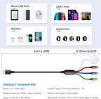 2Pack 4 in 1 iWatch & iPhone Charger for Travel, Multi Charging Cable for Apple Watch Charger Wireless USB C Micro Compatible with iWatch Ultra/SE/10/9/8/7/6/5/4/3/iPhone 16/15/14 Galaxy Android(4FT)