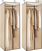 STORAGE MANIAC 57" Long Garment Bags for Hanging Clothes Garment Cover for Closet Storage, Large Hanging Garment Bag for Dresses, Suits, Coats, Zipper Cover with Sealed Clear Window, Beige 2 Pack