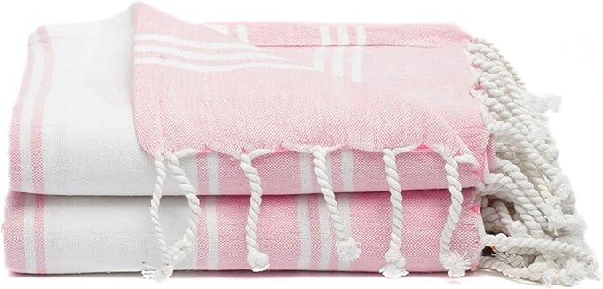 Cotton Turkish Beach Towel with Towels Oversized 36"x72" Pool Absorbent Extra Large Quick Dry Sand Travel Towel (Pink, 2 Pack)
