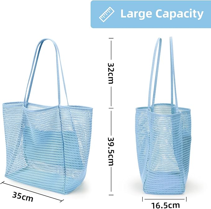 KALIDI Beach Nylon Mesh Tote Bag, Casual Tote Bag Hobo Women Foldable MAX 23L Shoulder Bag For Beach Picnic Vacation