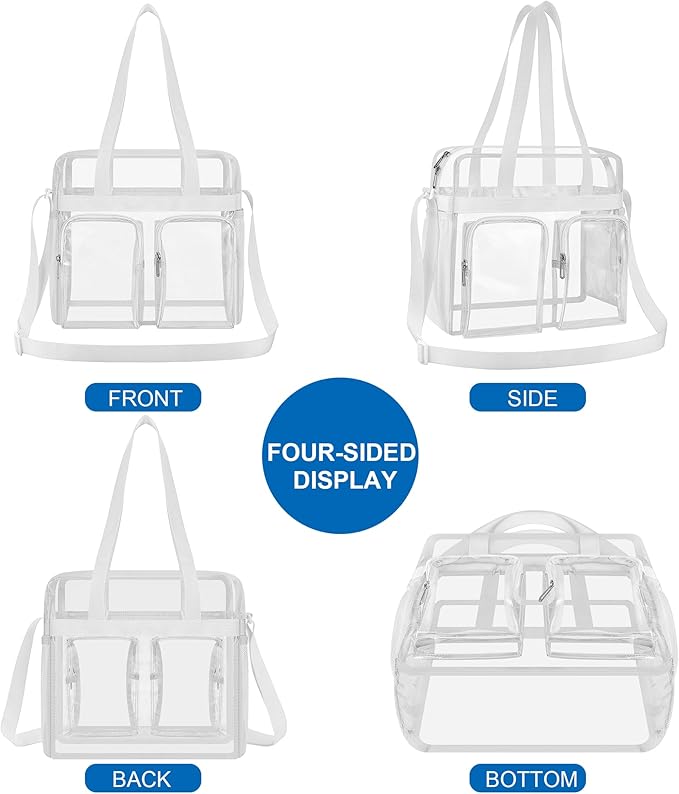 XCU Clear Bag for Stadium Events 12x6x12 Large Clear Tote Bag Transparent Lunch Bag Adjustable Straps for Concert Sports Work