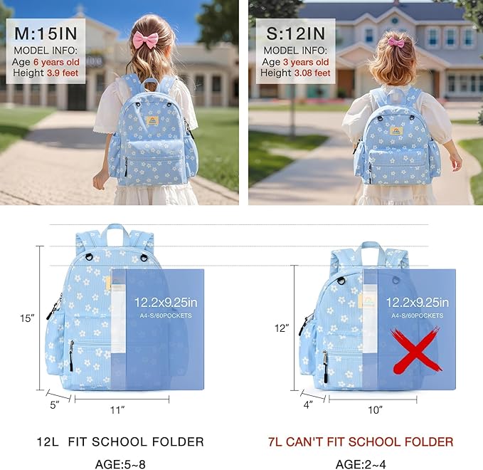 STEAMEDBUN Corduroy Kids Backpack for Girls and Boys 5-8: Girls Backpack for Elementary Kindergarten - 15 inch Cute Backpacks for Kids - Floral