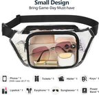 Veckle Clear Fanny Pack Stadium Approved - Adjustable 33-47 Inch Strap, Transparent Belt Bag for Women Men Fits 7.5-inch Smartphone, Waist Bag Clear Bag for Sport Events, Concerts, 2-Pack Black