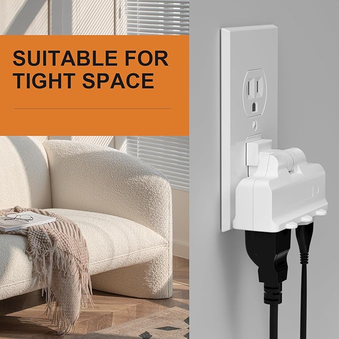 Oviitech 3-Outlet Swivel Wall Adapter,2 Pack Grounded 180 Degree Swivel Wall Tap,Multi-Plug Outlets,White.