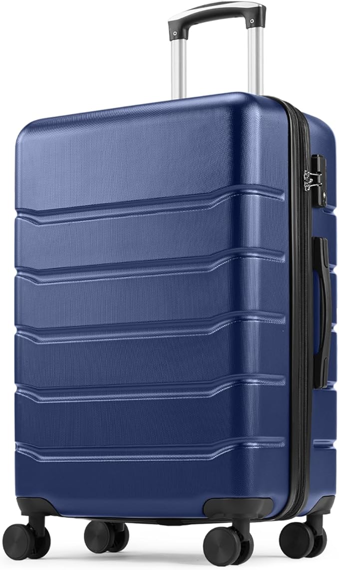 Sweetcrispy Carry on Luggage, Hard Shell ABS Suitcase with Double Spinner Wheels, Lightweight Expandable Rolling Suit Case with TSA Lock, 24 Inch Navy Blue