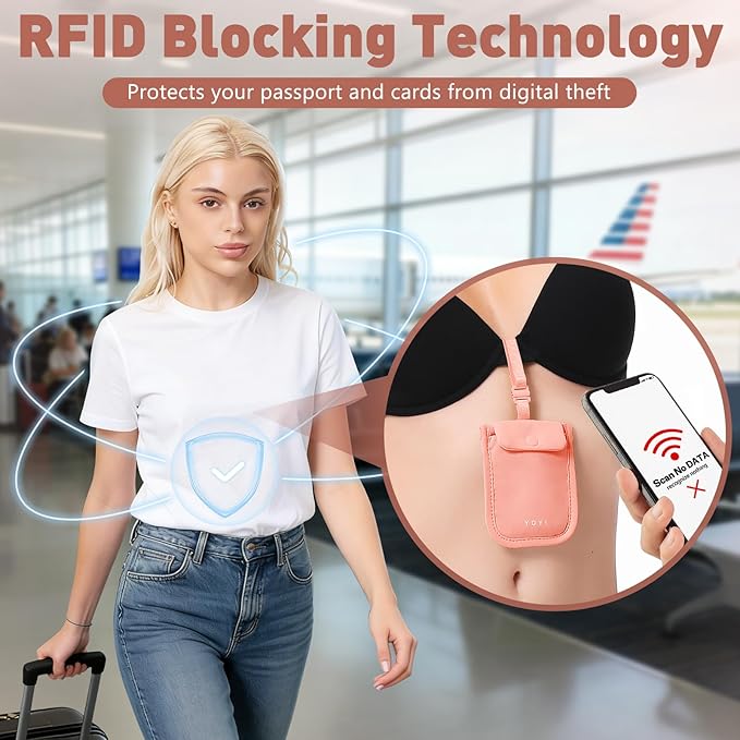 YOYI YOYI RFID Blocking Bra Wallet,Hidden Travel Pouch,Secret Stash Pocket - Credit Cards & Money & Valuables with Adjustable,Elastic Strap Suitable for All Bra Sizes