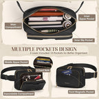 RAINSMORE Fanny Packs for Women, Leather Belt Bag Waterproof Everywhere Crossbody Waist Pack with Adjustable Strap Retro Sling Chest Bag for Work Running Travel Party, Black