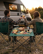 VILLEY Portable Camping Side Table, Ultralight Aluminum Folding Table with Mountain Silhouette Print and Carry Bag for Camping, Picnic, Beach, Travel