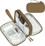 FYY Electronic Organizer, Travel Cable Organizer Bag Pouch Electronic Accessories Carry Case Portable Waterproof Double Layers Storage Bag for Cable, Charger, Phone, Earphone, Medium Size, Brown