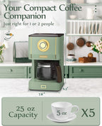 Amaste Drip Coffee Maker, Coffee Machine with 25 Oz Glass Coffee Pot, Retro Style Coffee Maker with Reusable Filter & Three Brewing Modes, Warming Plate, Matcha Green