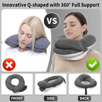 BUYUE Travel Neck Pillows for Airplanes, Memory Foam 360° Head Support Sleep for Long Flight, Skin-Friendly & Breathable, Kit with Eye Mask, Earplugs and Storage Bag (Adult, Grey, 90+ lbs)