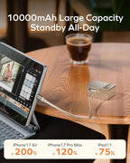 MOMAX 10000mAh Portable Charger Power Bank with Retractable Cable, 45W Fast Charging Battery Pack 2 USB-C+A Ports,LED Power Display, Flight Friendly Powerbank for iPhone 17/16/15 Series(Gold)