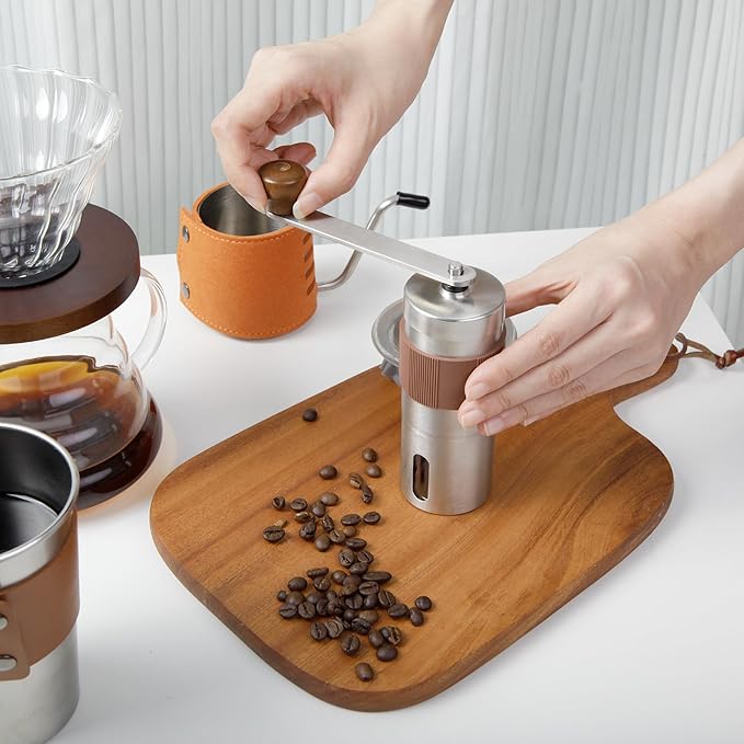 LHS Pour Over Coffee Maker Set - All in One Pour Over Coffee Kit, Travel Pour Over Coffee Dripper, Manual Coffee Maker Set Grinder Brewer Dripper and Cup Set, Anniversary Birthday Gift Sets