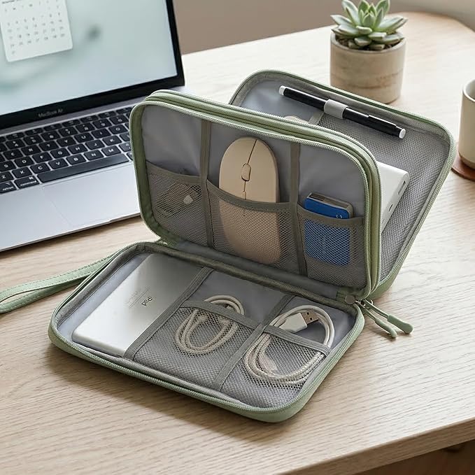 CAAORDKSO Large Electronics Travel Organizer Case, Cable Organizer Bag Water Resistant Double Layers Accessories Storage Bag Tech Pouch, for Cord, Charger, Power Bank, Earphone (Mint Green, X-Large)