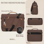 RAINSMORE Messenger Bag for Men 17-17.3 Inch Laptop Bag Water-resistant Canvas Computer Shoulder Bag Office Work Briefcase Large Casual Satchel Bags for Men Bookbag for College, Coffee