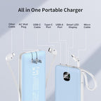 penaover Portable Charger with Built-in Cables&AC Wall Plug,Slim 10000mAh 22.5W Fast Charging Power Bank,5 Output 2 Input USB-C External Battery Pack Compatible with iPhones,Samsung,Android, etc