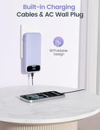 12000mAh Lightweight-Portable-Charger-Power-Bank with Built-in Cables and AC Wall Plug, PD20W USB-C Fast Charging Battery Pack, LED Display External Travel Phone Charger for All iPhone,Samsung,Android
