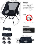iClimb Ultralight Compact Camping Folding Beach Chair with Anti-Sinking Large Feet and Back Support Webbing (Black - Square Frame - 2PC)