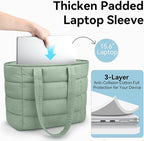 Puffer Tote Bag with Pouch,Women's Lightweight Quilted Shoulder Bag,15.6"/17.3" Laptop Travel Weekender for Work & Nurses