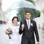 G4Free 52 inch Clear Bubble Umbrella, Large Canopy Transparent Dome Coverage Stick Umbrella, J Hook Handle European Style for Weddings,Prom,Graduation and Outdoor Events