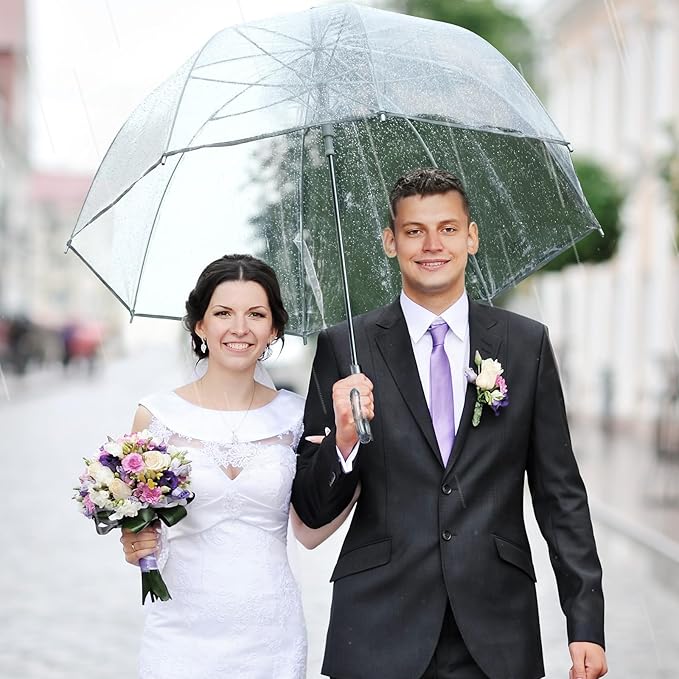 G4Free 52 inch Clear Bubble Umbrella, Large Canopy Transparent Dome Coverage Stick Umbrella, J Hook Handle European Style for Weddings,Prom,Graduation and Outdoor Events