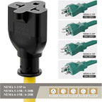 Right Angle Four-in-One 12AWG Heavy Duty 15 Amp Household AC Plug to 20 Amp T Blade Adapter Cable,5-15P to 5-20R/6-15R/6-20R, 4 in 1,15A 125V to 20A 250V Adapter Cable 6FT