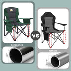 Colegence Oversized Folding Camping Chairs - 450 LBS Support Heavy Duty Camp Chair with Padded Cushion, Portable Outside Chairs with Carry Bag，Cooler, Cup Holder for Outdoor, Lawn, Sports - Green