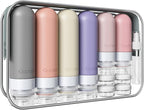 20 Pack Travel Bottles for Toiletries, Original Patented, TSA Approved Travel Size Containers, Leak Proof Silicone Shampoo and Conditioner Bottles Women & Men, Airplane Cruise Essentials, DustyPink