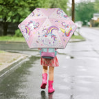Kids Folding Umbrella Auto Open/Close Umbrellas for Rain Round Corner Safe Design UV Resistant Automatic Children Travel Umbrellas Reinforced Canopy 360° Reflective Strip Lightweight for Girls & Boys
