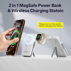Magnetic Portable Charger Built-in Cables,10000mAh Fast Charging Wireless Charger Station External Battery Pack Slim Pocket Size Power Bank with Stand Compatible with iWatch, iPhone