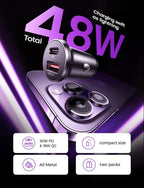 LISEN USB C Car Charger Adapter [2 Pack] [Mini & Metal] Cigarette Lighter USB Charger Fast Charging [PD QC 3.0] USBC Car Phone Charger for iPhone 15 Pro Max Plus 14 Samsung Galaxy S23 iPad Pro, Purple