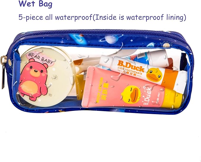 Remobia Hicol TSA Approved 5-Piece Diaper Bag Organizer Pouch Set Clear Waterproof TPU Kids Toiletry Storage Set Travel Packing Clutch Cube Bags for Baby Nursing(Astronaut)