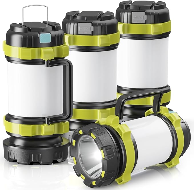 AlpsWolf Camping Lantern Rechargeable , Alpswolf Camping Flashlight 4000 Capacity, 6 Modes, IPX4 Waterproof, Led Lantern Camping, Hiking, Outdoor Recreations (4pack-Green)
